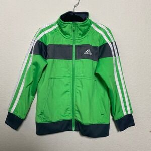 Adidas Toddler Boys Track Jacket Green Black 3-Stripes Full Zip Size 3T Athletic